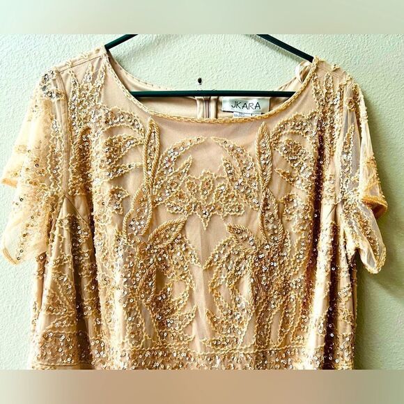 J Kara Women's All Over Embellished Sleeve Short Dress in Blush Size 14W - Picture 4 of 8